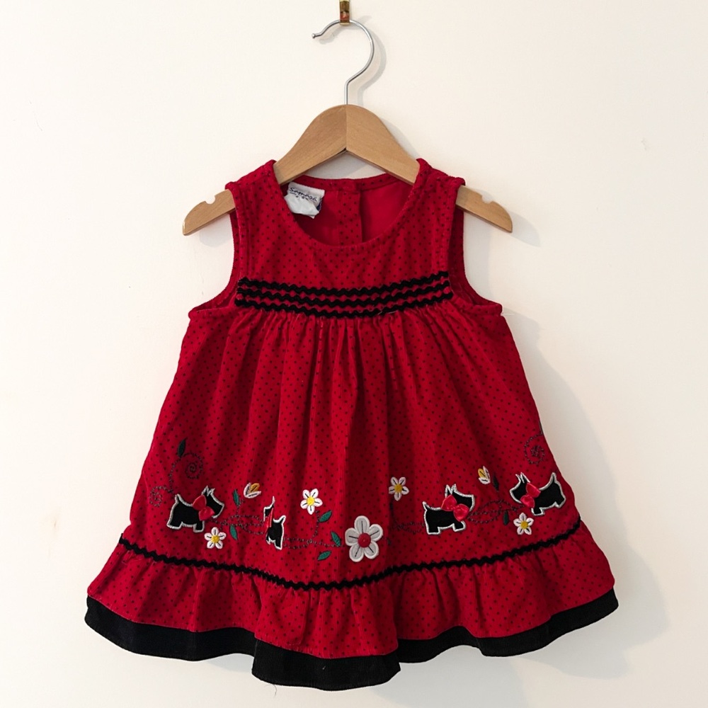 VINTAGE SAMARA EUC Christmas Corduroy Scottie Dog Embroidered Appliqué Dress